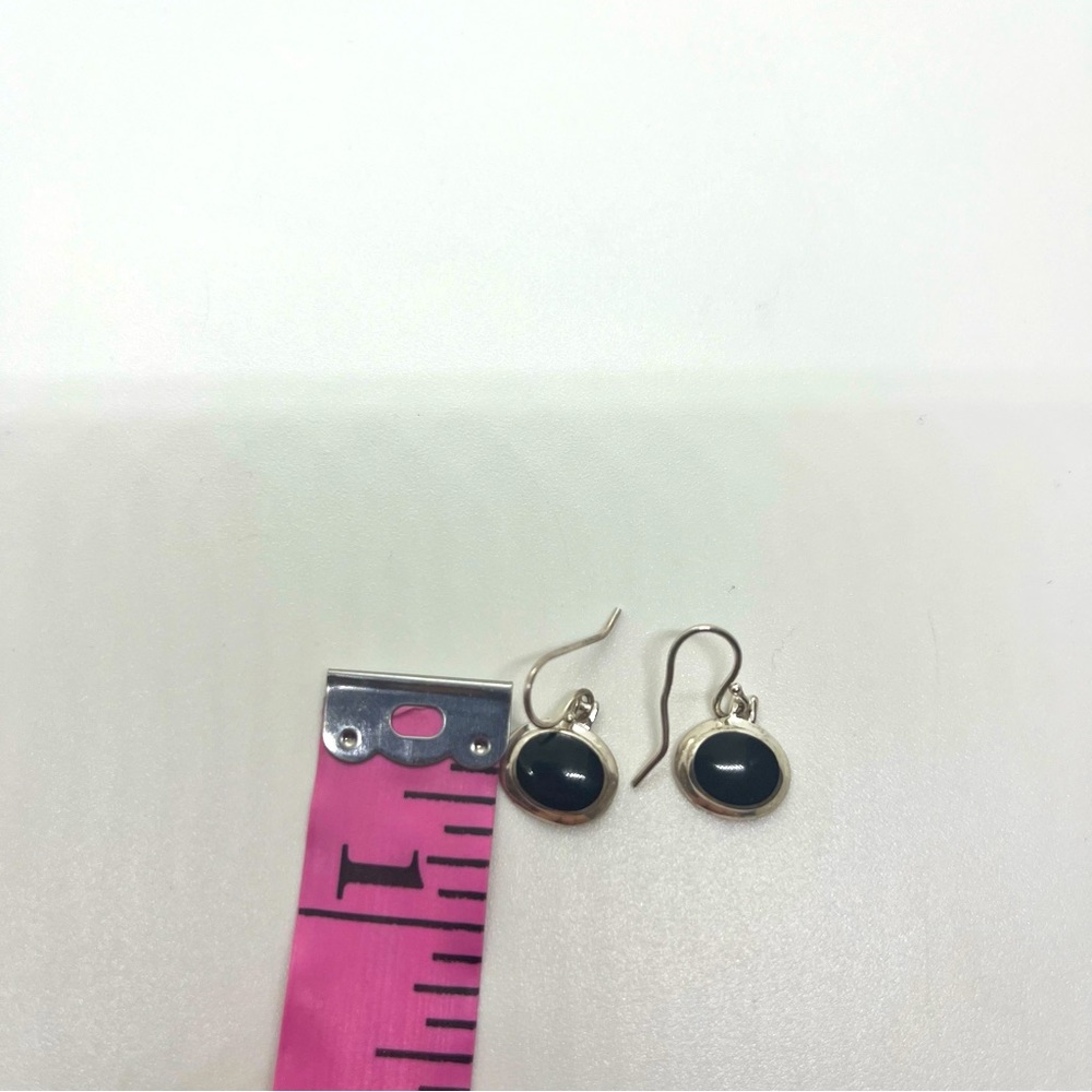 Sterling Silver 925 Dangle Oval Onyx made in Thialand  Earrings 1/2” - Picture 4 of 4